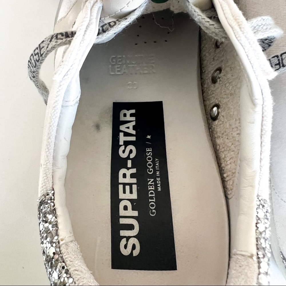 Golden Goose White Superstar Glitter Sneakers Shoes - Picture 4 of 6
